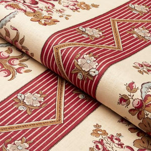 Schumacher Sylvain Floral Stripe Fabric 181740 / Rouge