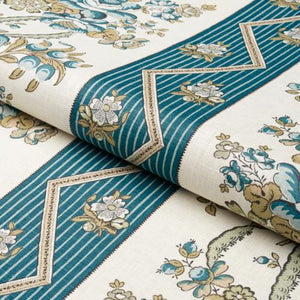 Schumacher Sylvain Floral Stripe Fabric 181741 / Teal