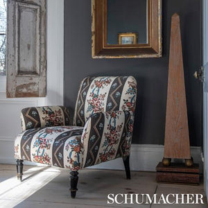 Schumacher Sylvain Floral Stripe Fabric 181742 / Noir