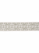 Load image into Gallery viewer, 2.5&quot; Wide Linen Viscose White Grey Greek Key Geometric Embroidered Drapery Tape Trim