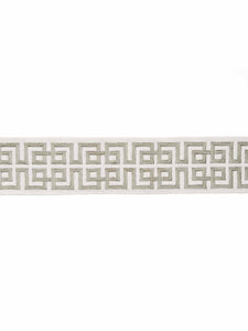 2.5" Wide Linen Viscose White Grey Greek Key Geometric Embroidered Drapery Tape Trim