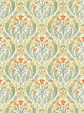 Load image into Gallery viewer, Linen Viscose Cream Orange Teal Green Mustard Grey Bird Floral Upholstery Drapery Fabric