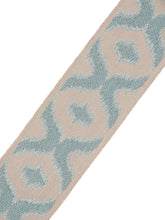Load image into Gallery viewer, 2.5" Wide Beige Aqua Blue Ikat Geometric Linen Blend Drapery Tape Trim
