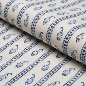 Schumacher Eddie Woven Hand Block Print Fabric 182020 / Blue