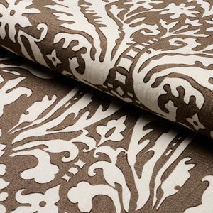 Schumacher Suffolk Damask Fabric 182120 / Brown