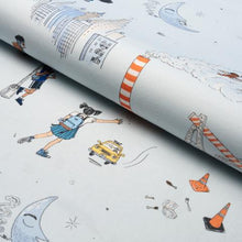 Load image into Gallery viewer, Schumacher Joana Avillez's Street Scenes Fabric 182330 / Multicolor On Sky Blue