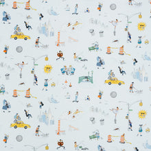 Load image into Gallery viewer, Schumacher Joana Avillez's Street Scenes Fabric 182330 / Multicolor On Sky Blue
