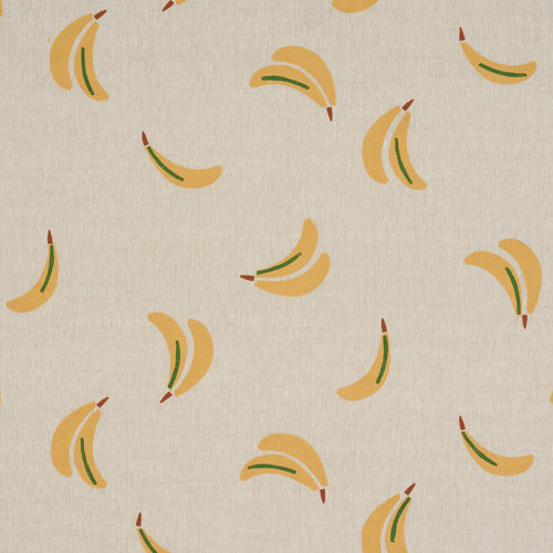 Schumacher Banana Stand Hand Block Print Fabric 182370 / Ochre And Green On Natural