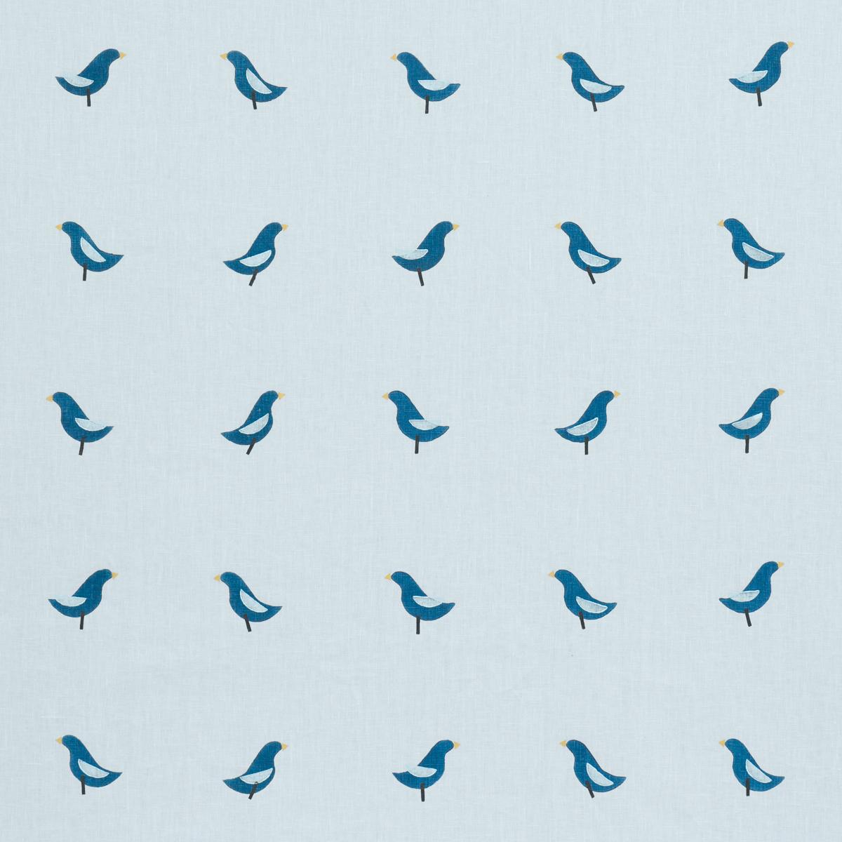 Schumacher Birds Hand Block Print Fabric Navy On Sky | Fabric