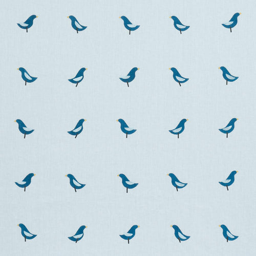 Schumacher Birds Hand Block Print Fabric 182382 / Navy On Sky