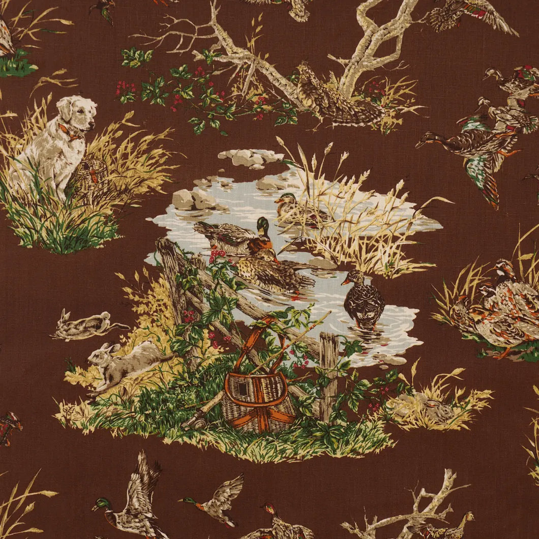Schumacher Dog & Duck Fabric 182661 / Brown