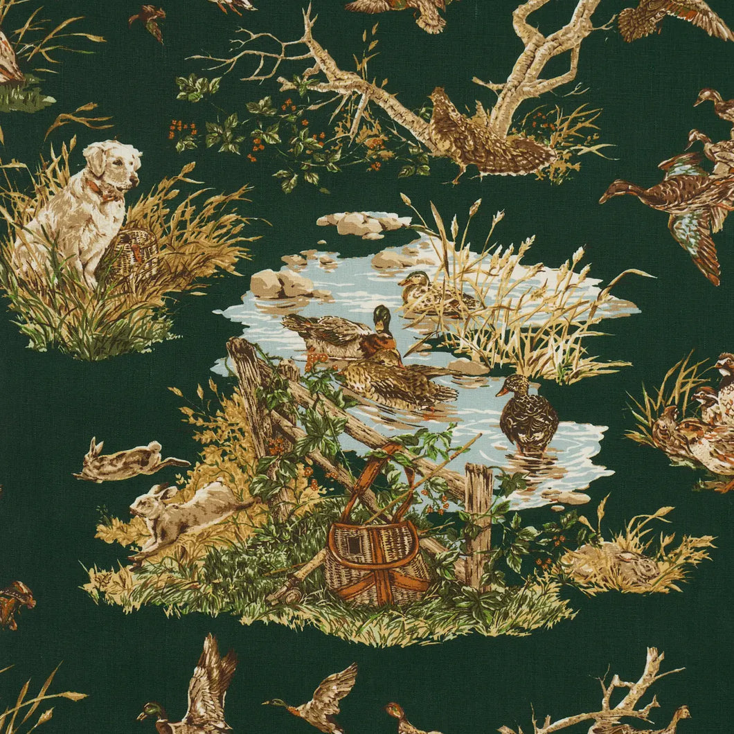 Schumacher Dog & Duck Fabric 182662 / Verdant
