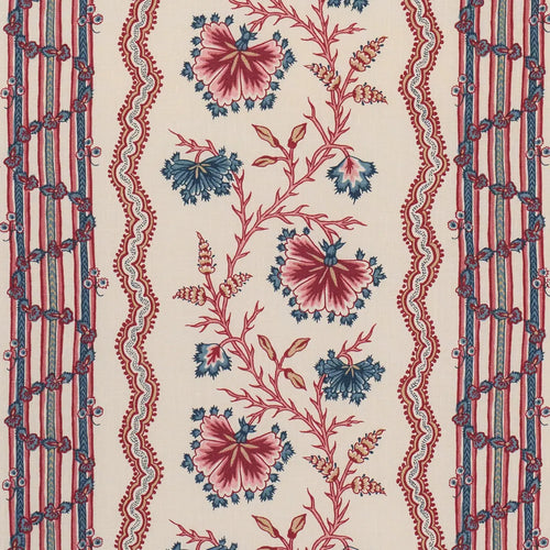 Schumacher Parvati Floral Stripe Fabric 182710 / Vermilion