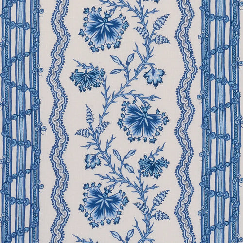 Schumacher Parvati Floral Stripe Fabric 182712 / Delft