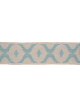 Load image into Gallery viewer, 2.5" Wide Beige Aqua Blue Ikat Geometric Linen Blend Drapery Tape Trim