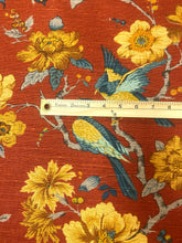 Load image into Gallery viewer, Vintage Rusty Red Mustard Gold Teal Bird Horal Cotton Upholstery Drapery Fabric WHS 5168