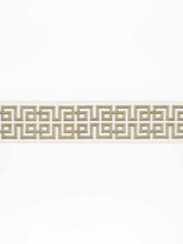 Load image into Gallery viewer, 2.375" Wide Ivory Grey Gold Metallic Greek Key Geometric Embroidered Drapery Tape Trim