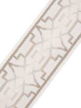 Load image into Gallery viewer, 3.5" Ivory Taupe Geometric Trellis Linen Blend Drapery Tape Trim