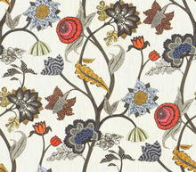 Load image into Gallery viewer, Cotton Linen Cream Brown Mustard Red Blue Floral Upholstery Drapery Fabric