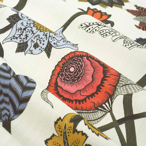 Cotton Linen Cream Brown Mustard Red Blue Floral Upholstery Drapery Fabric