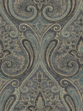 Load image into Gallery viewer, Cotton Linen Beige Denim Blue Aqua Blue Damask Upholstery Drapery Fabric FB