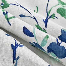 Load image into Gallery viewer, Linen Rayon Cream Navy Blue Green Beige Floral Drapery Fabric FB