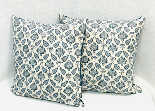 A Pair of 22” X 22” Fabricut Pondicherry Indigo Pillow Covers