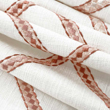 Load image into Gallery viewer, Cotton Cream Rose Pink Geometric Embroidered Drapery Fabric FB