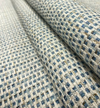 Load image into Gallery viewer, Designer Heavy Duty Water Stain Resistant Teal Blue Brown Cream Tweed Upholstery Fabric STA 5133