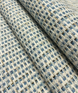 Designer Heavy Duty Water Stain Resistant Teal Blue Brown Cream Tweed Upholstery Fabric STA 5133