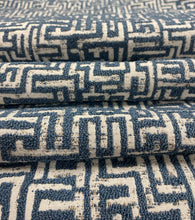 Load image into Gallery viewer, Designer Water &amp; Stain Resistant French Blue Off White Geometric Upholstery Fabric WHS 4631