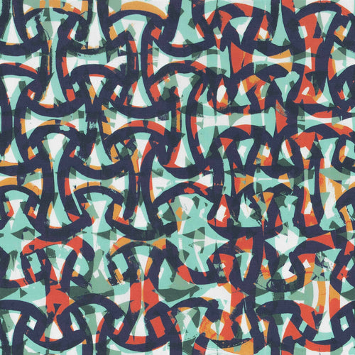 Bella Dura Indoor Outdoor Island Vibes Abstract Navy Blue Aqua Orange Cream Upholstery Drapery Fabric FB