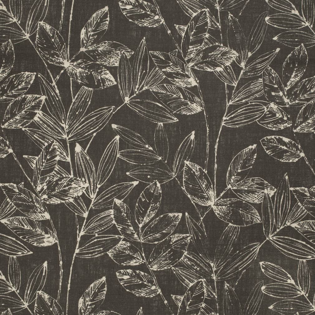 Charcoal Black Ivory Floral Upholstery Fabric