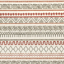 Load image into Gallery viewer, Cream Grey Rusty Red Orange Ethnic Stripe Upholstery Fabric