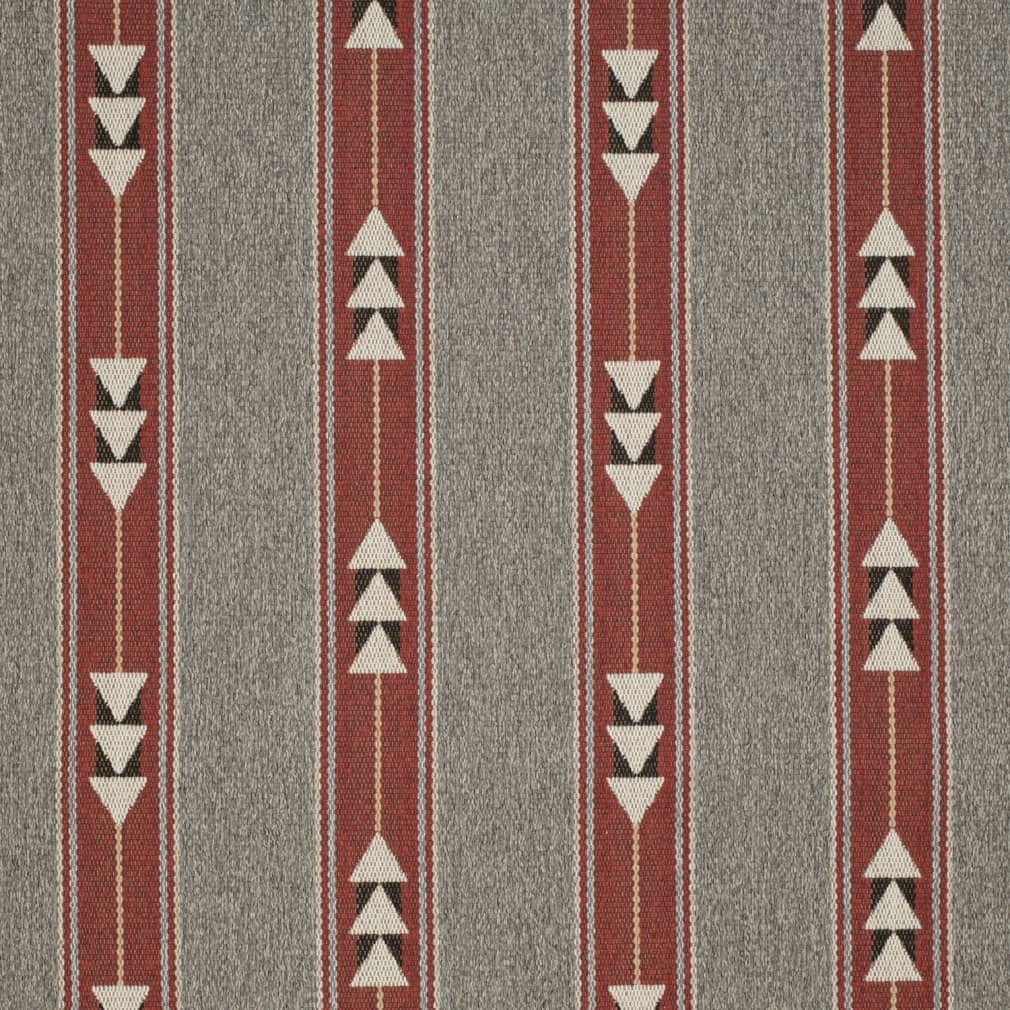 Heavy Duty Red Grey Black Southwestern Stripe Ethnic Geometric Upholstery Fabric