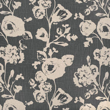 Load image into Gallery viewer, Charcoal Black Ivory Floral Upholstery Fabric