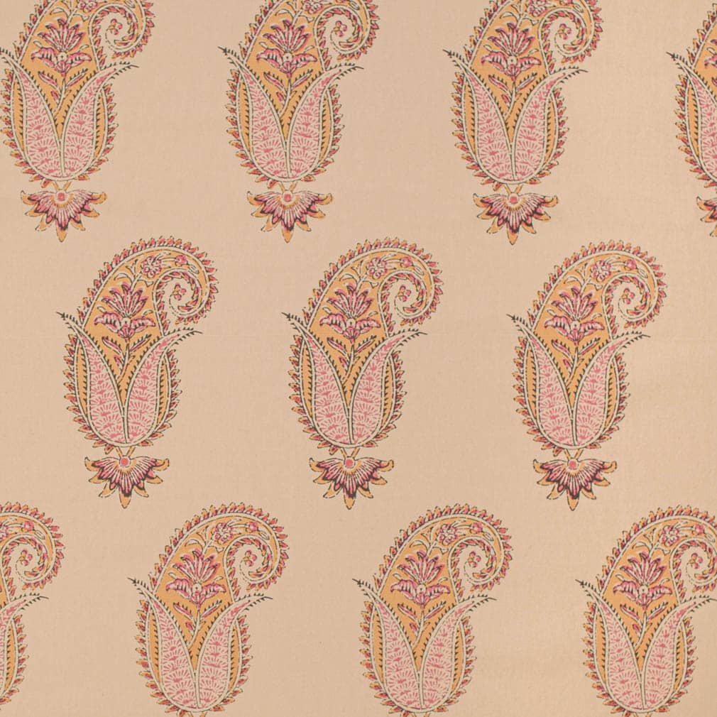 Beige Yellow Pink Black Paisley Cotton Drapery Upholstery Fabric