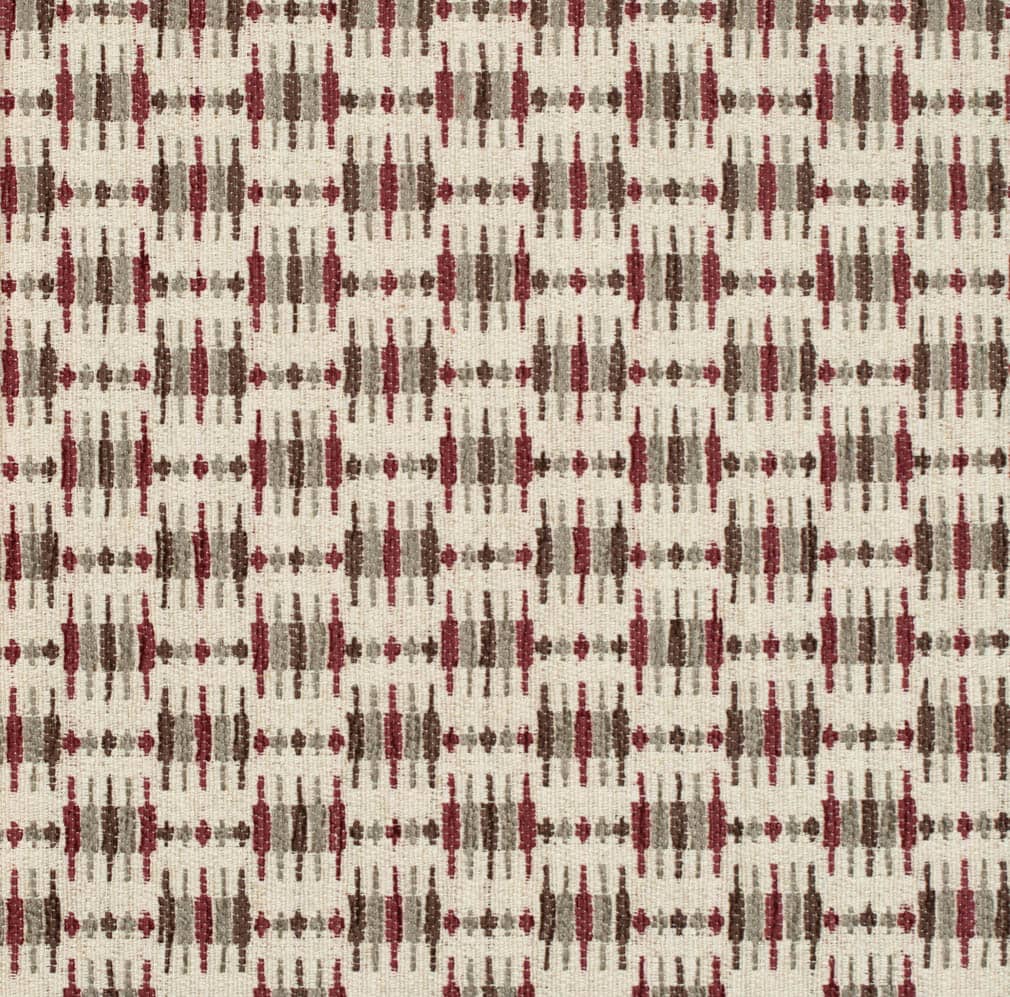 Cream Red Grey Brown Abstract Geometric Upholstery Fabric