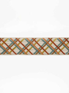 3.25" Wide Linen Viscose Blue Mustard Orange Geometric Embroidered Tape Trim