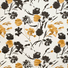 Load image into Gallery viewer, Off White Black Mustard Gold Floral Upholstery Fabric