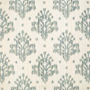 Stain Resistant Cream Beige Teal Blue Ikat Upholstery Drapery Fabric