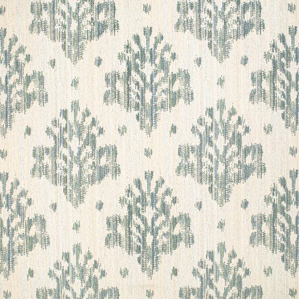 Stain Resistant Cream Beige Teal Blue Ikat Upholstery Drapery Fabric