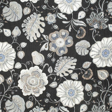 Load image into Gallery viewer, Charcoal Black Ivory Taupe Floral Upholstery Fabric