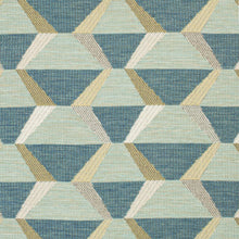 Load image into Gallery viewer, Stain Resistant Teal Aqua Beige Cream Geometric Upholstery Drapery Fabric