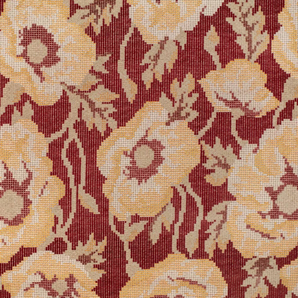 Taupe Red Mustard Yellow Cream Floral Chenille Upholstery Fabric