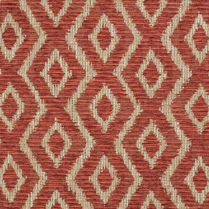 Rusty Red Coral Beige Taupe Geometric Diamond Upholstery Fabric