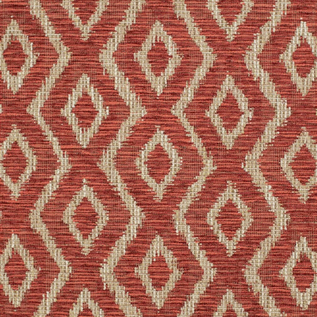 Rusty Red Coral Beige Taupe Geometric Diamond Upholstery Fabric