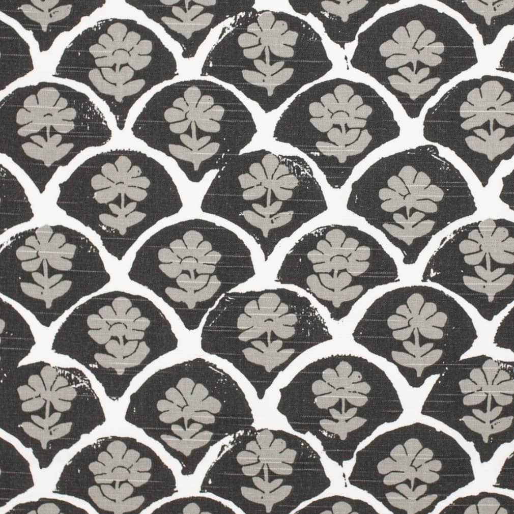 Black White Grey Floral Abstract Drapery Upholstery Fabric