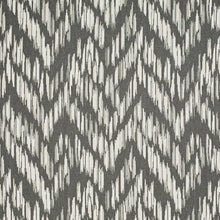Load image into Gallery viewer, Heavy Duty Charcoal Black Off White Ikat Herringbone Ethnic Geometric Upholstery Fabric