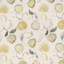 Load image into Gallery viewer, Fade Resistant Cream Green Yellow Teal Flora Drapery Upholstery Fabric